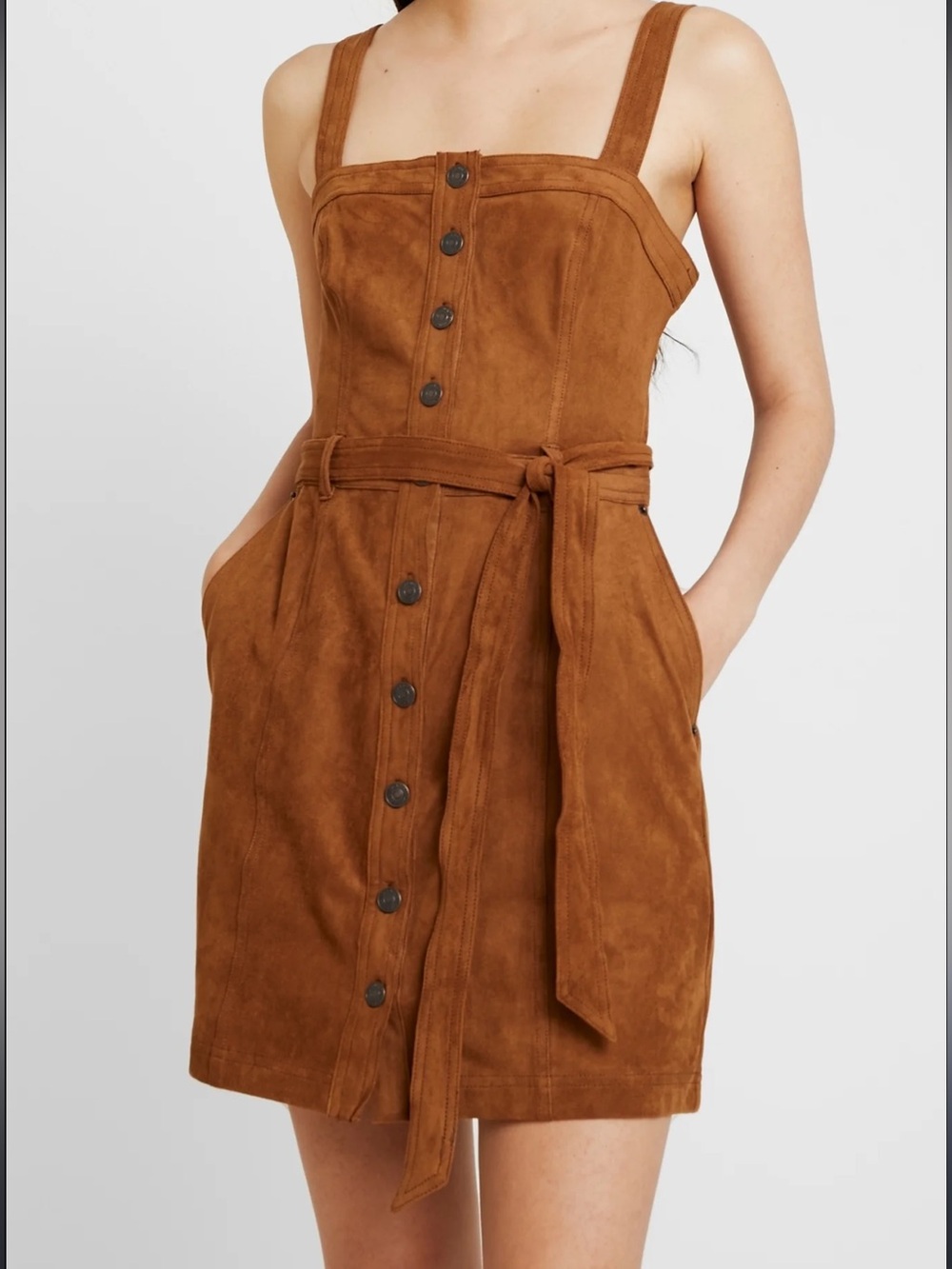 Abercrombie & Fitch Brown Faux Suede Button-Front Mini Dress